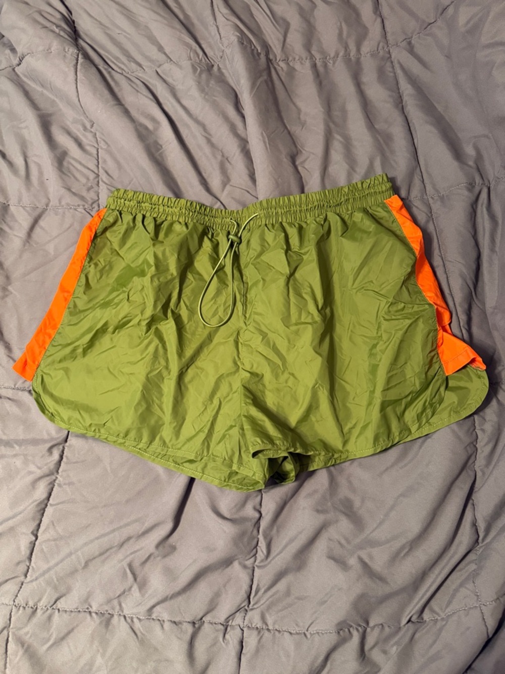 SHEIN Olive Green Athletic Shorts with Orange Trim